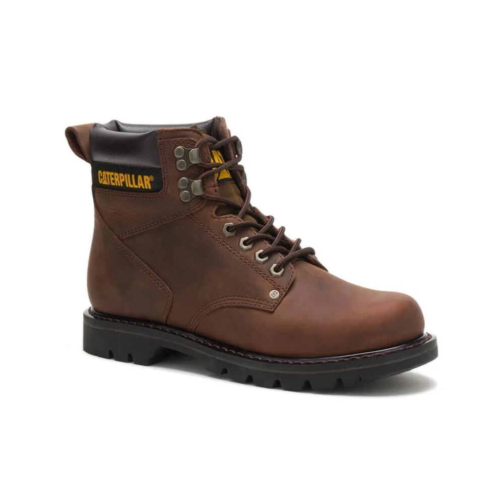 Caterpillar CAT Second Shift Steel Toe Work Boots Dark Brown Leather Men 12 New